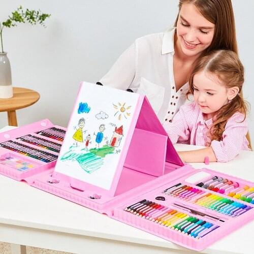 208 Pcs Children Drawing Painting Toy Set Doodle Art Watercolor Pen Crayon Paintbrush With Draw Board Educational Toys