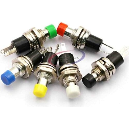 5Pcs PBS-110 2 Pins ON/OFF Push Button Switch Mini Lockless Momentary Switch for RC Toy Red Black Blue Yellow Green