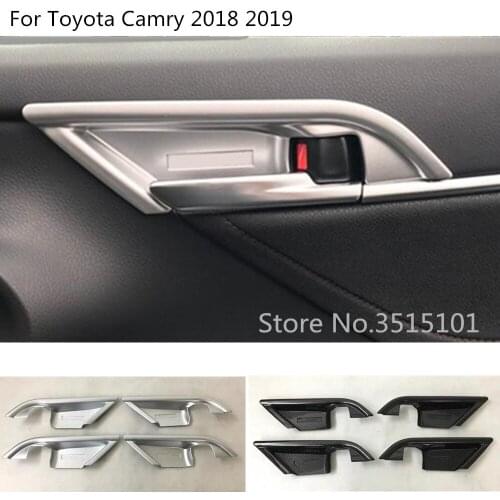 Car Styling ABS Matte/Carbon Fiber Cover Stick Trim Door Inner Handle Bowl Frame For Toyota New Camry XV70 2017 2018 2019 2020