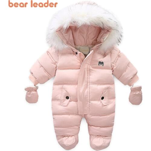 Bear Leader Baby Girls Clothes Plush Lining Baby Romper Winter Thick Toddler Overalls Baby Boy Jumpsuit Fur Hooded Infant Onesie