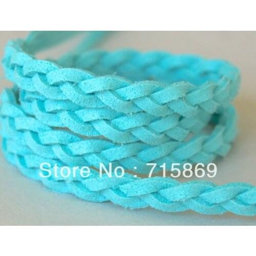 Free Shipping 6mm 100 Meters BRAIDED Cord AQUA Turquoise Handmade Braided Faux Leather Suede Cord For Bracelet / Necklace