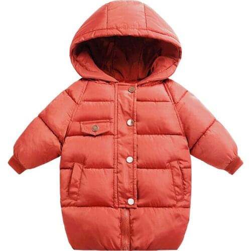 Childrens down cotton padded mens and womens long autumn and winter coat hooded jacket