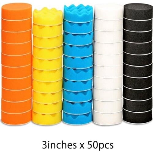 50pcs 3 Inch/75mm Car Polishing Sponge Foam Pads Discs Car Cleaning Buffing Waxing Tool Car Body Scratch Repair Tool