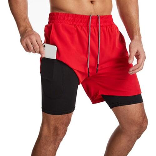 Men Running Shorts 2 in 1 Sports Joggers Bottoms Gym Men Workout Fitness Short Pants Elastic Waist Drawstring Shorts Male 9Color