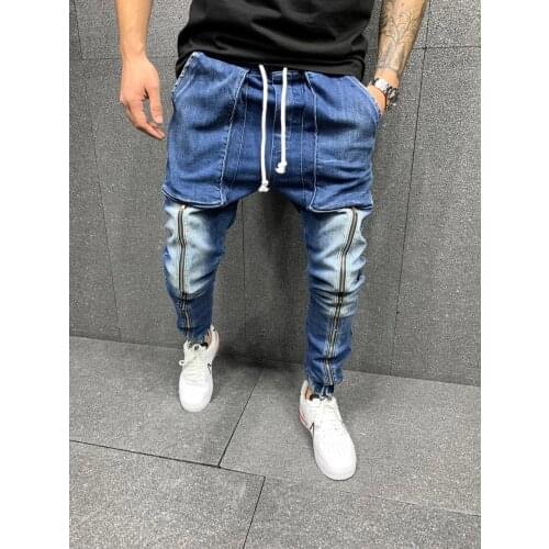 Man Jeans Casual Hip-hop Jogging Sports Pants CottonDenim Male Big Pocket Zipper Frenum Ankle Banded Stretch Pencil Pants S-3XL