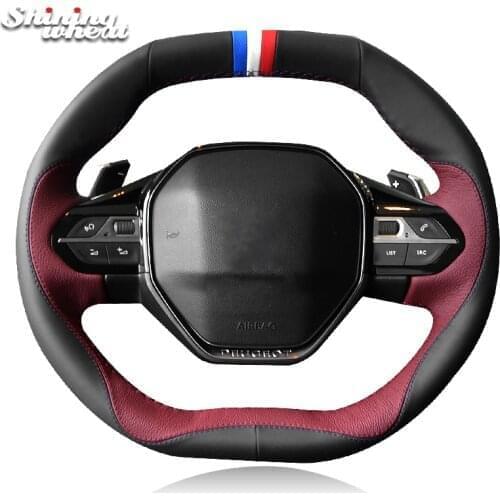 BANNIS Black Chocolate Leather Car Steering Wheel Cover for Peugeot 4008 2017 2018 3008 2017 2018