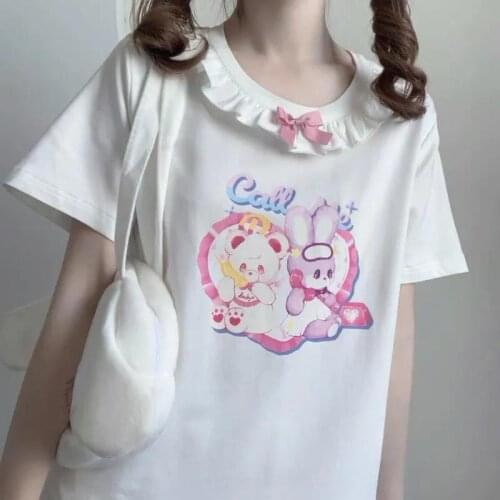 CuteRabbit Print Shirt Girl Fashion Women Cartoon Amine T-Shirt Funny Cotton Kawaii Harajuku Tops Summer Gothic T Shirt Female