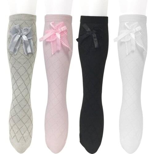 Knee High Diamond Pattern Girl Socks (Set of 4) women long leg warmers toddler knee protection kids crochet leg warmers