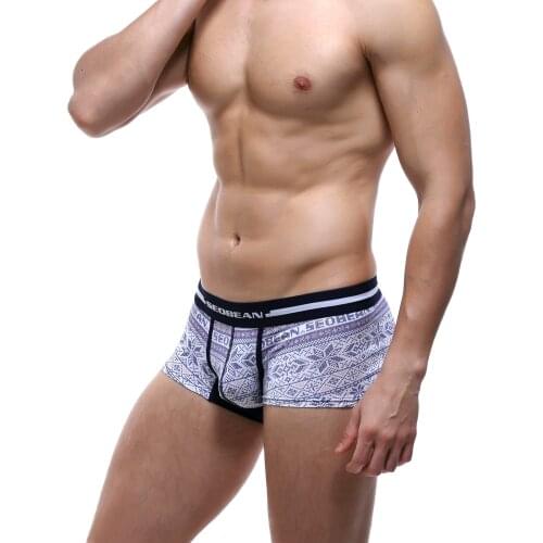 Hot!brand SEOBEAN Mens sexy underwear cotton boxers mens gay boxer shorts Printed cotton mens boxers transparent underpants