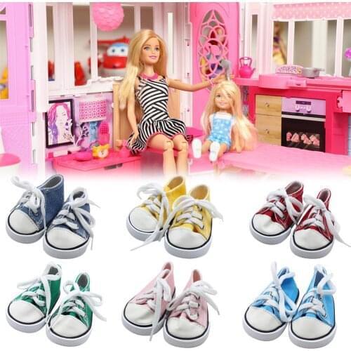 Canvas Doll Shoes Clothes Accessories American Doll Fashion Sneakers 18 Inch Doll Shoelace Cloth Shoes