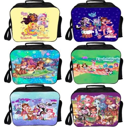 Toys Enchantimals Students Lunch Bags Kids Anime Lunch Box Boys Girls Portable Food Storage Bags Child Gift Teens Picnic Case