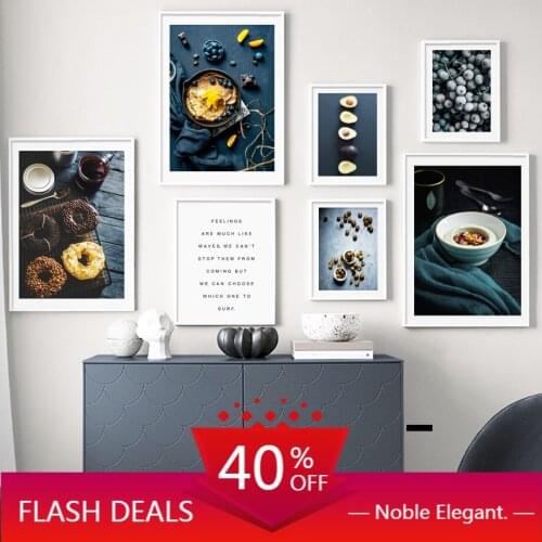 Canvas Painting Donut Blueberry Orange Avocado Wall Art Nordic Posters And Food Fruit Art Wall Pictures For Kitchen Home Decor