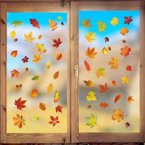 Maple Leaves Autumn Wall Decal Plant Thanksgiving Day Decoration Window Static Stickers Glass Door Decals Removable Vinyl Poster
