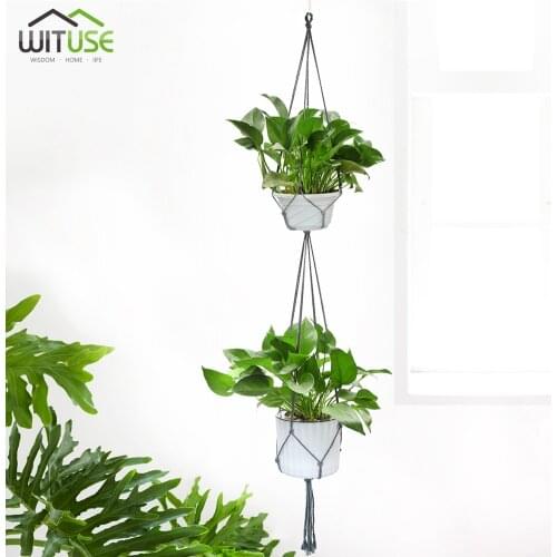 Colorful Vintage Macrame Plant Hanger Garden Flower Pot Holder Hanging Rope Basket Lifting Rope Decor Two Layers Garden Tools