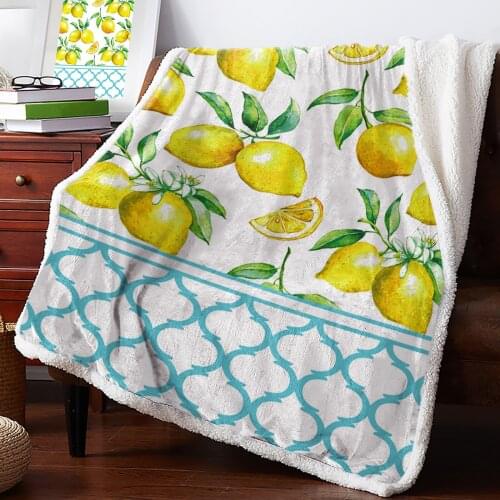 Summer Lemon Blue Moroccan Pattern Throw Blanket Soft Fleece Blankets Winter Blanket Portable Picnic Blankets Bedclothes