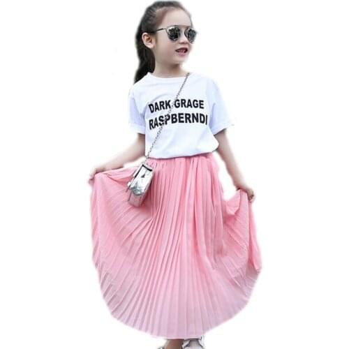 Summer Teenager Girls Pleated Chiffon Long Skirts Children Hem Skirts for Girls Bohemian Skirt Big Girl Elastic Long Maxi Skirts
