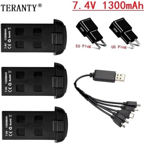 TERANTY 7.4V 1300mAh Lipo Battery and 5-in-1 charger For S166 S167 RC Drone Spare Parts for S167 RC Drone Rechargeable Battery