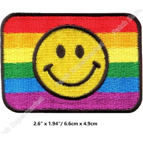 Cute Smiley Face Lovely Gay pride lgbt lesbian rainbow flag Hippie Acid Rave applique Iron On PATCH patchwork accessories