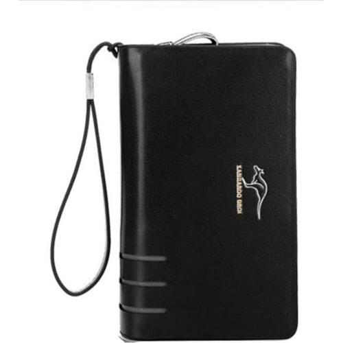 Male double zipper Wallet Genuine leather day clutch bag mens long card holder wallet mobile phone bag Cigarette box lighter