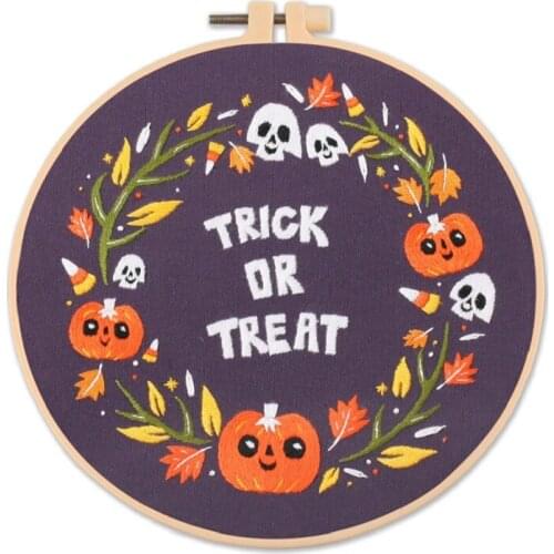 Halloween Embroidery Kits for Beginners, Full Range Embroidery Starter Kit, Gift Embroidery Set, English Instructions (C)