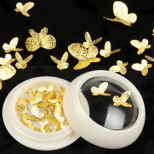 Butterfly Shape Nail Decals Metal Stud Gold silver Nail art Rivet Charms DIY Nails Accessories 3D Nail Art Decorations