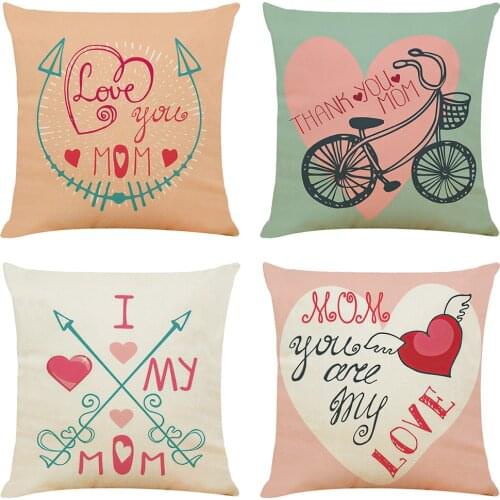 45x45cm Cushion Cover Decorative Pillows Happy Mothers Day Seat Cushions Home Decor Flax Throw Pillow Sofa Pillowcase