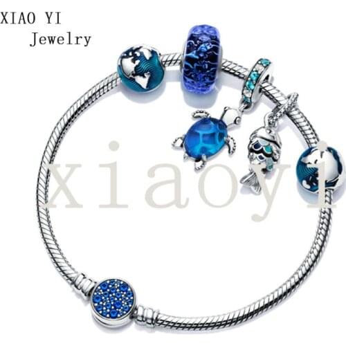 XIAOYI 2021 NEW s925 Summer sea sea earth fixed clip turtle blue glaze fish bracelet party wedding gift senior jewelry original
