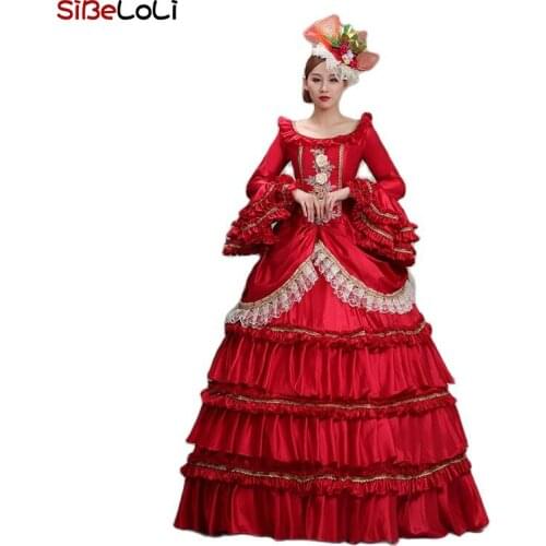 New Arrival Red Southern Belle Rococo Marie Antoinette Weeding Dresses Theater Costume