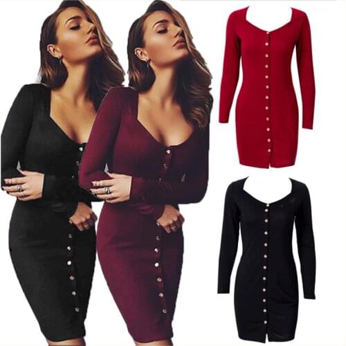 Fall Winter Casual Women Dresses Bandage Bodycon Clothes Brief Party Pencil Midi Dress