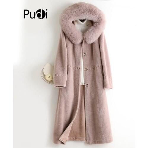 Aorice women real wool fur coat jacket trench winter warm female sheep shearing over size parka with real fox fur hood A50024