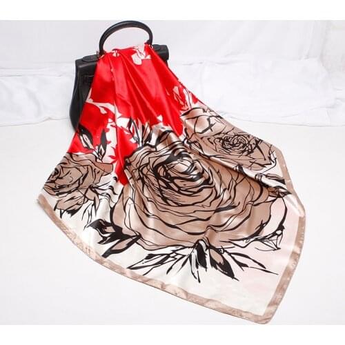 2020 90x90 Peony Flower Multipurpose women Silk twill scarf Satin square tie Hairband ladies foulard femme towel bufanda shawl
