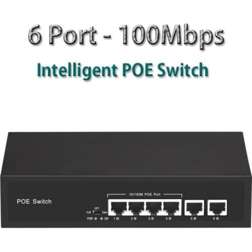 6 Port POE Ethernet Switch 48V for CCTV IP Camera Wireless AP VLAN 802.3u/x/i Metal switch 100Mbps Full duplex 250 meter Extend