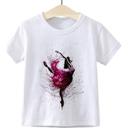 Popіt T-shirt for Girls Fashion Harajuku Girl Tee shirt Ballet Print Aesthetic Child Tshirt Summer Basic Tops Oversized T-shirt