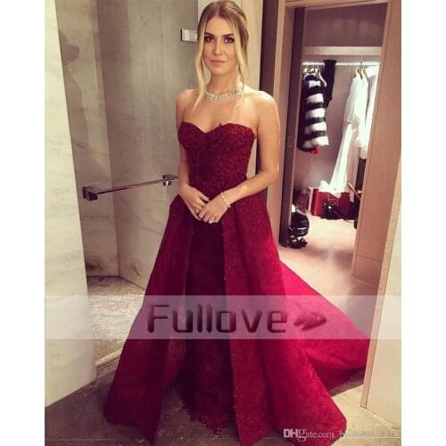 Luxury Burgundy Crystal Lace Evening Dress Long 2019 Appliques Beaded Formal Evening Party Dresses Gown Vestido De Festa Abiye