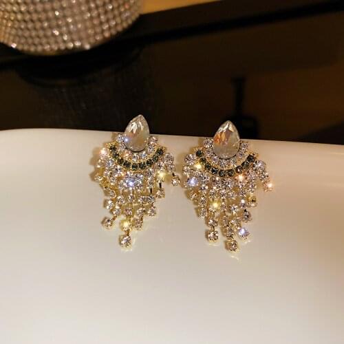 Luxury Geometric Full Rhinestone Tassel Earrings for Women Girls Shining Crystal Earring 2021 New Trendy Temperament Jewelry