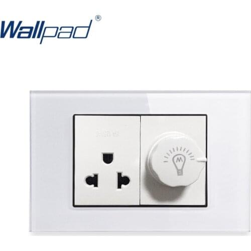 3 Pin US 13A Socket With Dimmer Switch Wallpad Luxury Tempered Glass Panel Electric Wall Power Socket Electrical Outlets