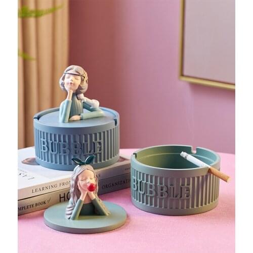 Nordic Light Luxury Ins Style Cute Girl Ashtray Home Living Room Creative Personalized Trend with Lid Prevent Fly Ash