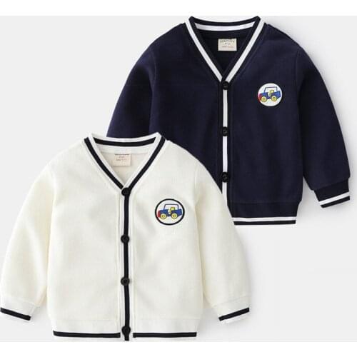 2021 Spring New Baby Boys Sweater Korean V-neck Small Cardigan Fashion Cartoon Cotton Coat Tops Childrens Clothing For 2-8y Boy