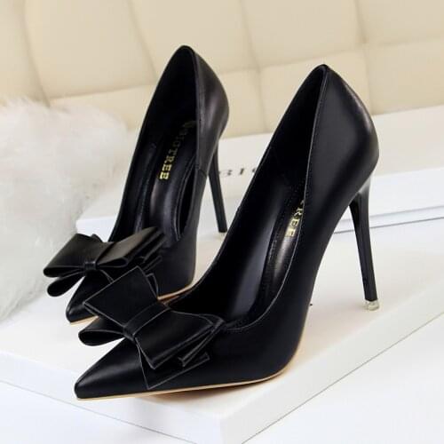 Heel Shoes Pink Heels Woman Blue Sweet Bow Women White High Heels Matte Leather Pumps Thin Heel Pointed Ladies Fashion