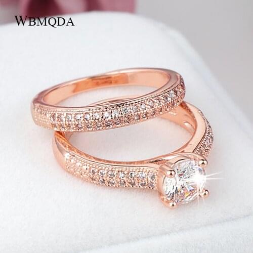 Wbmqda Luxury Female White Bridal Wedding Ring Set Tibetan Silver Filled Jewelry Promise CZ Stone Engagement Rings For Women