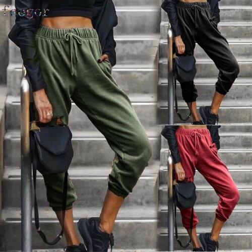 FEOGOR 2021 autumn and winter new solid color fashion elastic waist all-match casual harem pants Womens plus size trousers