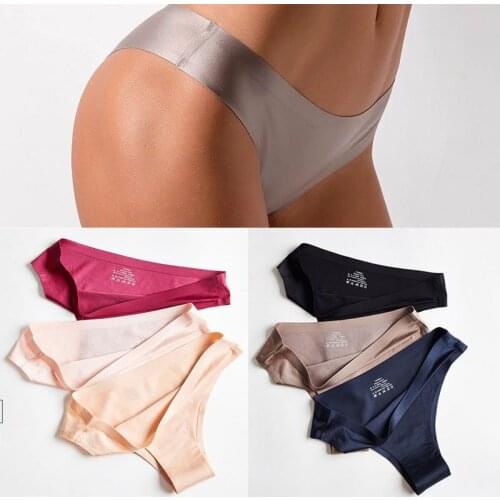 Women Panties Seamless Smooth breathable sexy Ultra-thin G-string Thongs Low Waist Lingerie Ice Silk Briefs Lady Underwear