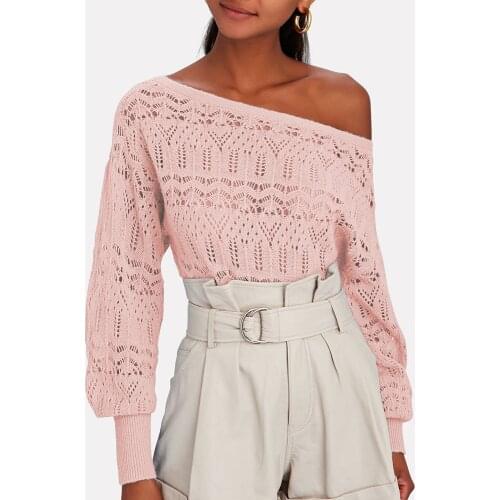 Autumn Winter Fashion O-Neck Solid Pullover Sweaters Sexy Off Shoulder Hollow Out Women Knitwear Casual Long Sleeve Loose Jumper