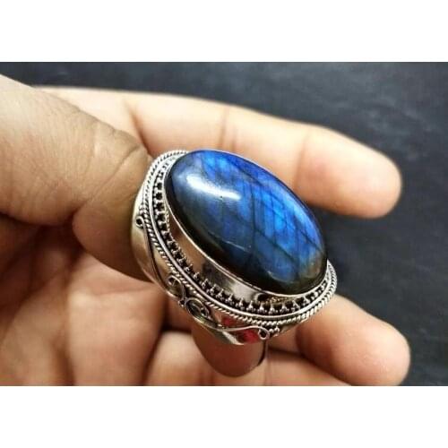 Womens Fashion 925 Silver Color Ring Elegant Retro Blue Turquoise Jewelry Wedding Engagement Party Ring Birthday Gift Size 5-11