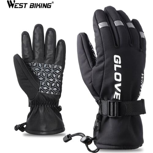 WEST BIKING Winter Cycling Gloves Touch Screen Thermal Warm Sports Gloves Full Finger Reflective Camping Fishing Skiing Gloves