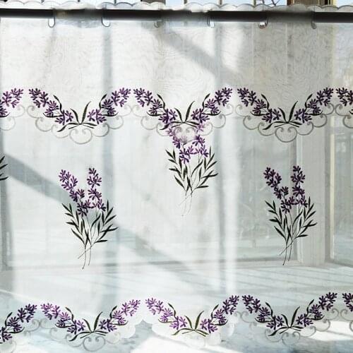2PCS/set pastoral embroidered lavender Window door Curtain Tiers kitchen curtain 1 Tiers 1 valance M562