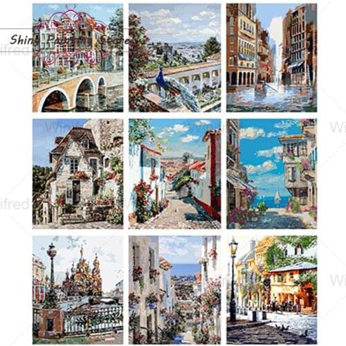 5D DIY Diamond Painting City View Street Full Square Round Drill Diamond Embroidery Landscape Handicraft Rhinestone Cross Stitch