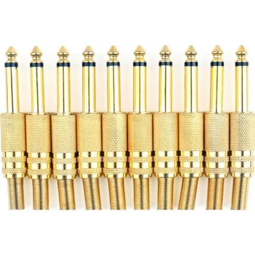 Areyourshop Hot Sale 10 Pcs Gold Plated 6.35mm Male 1/4 Mono Jack Plug Audio Connector Soldering