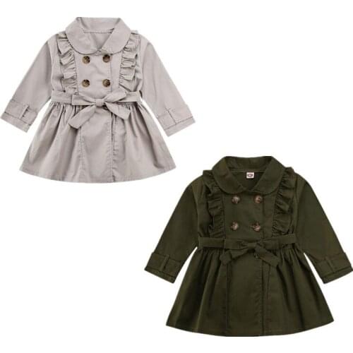 2020 Baby Spring Autumn Clothing Toddler Girls Bandage Casual Winter Jacket Windbreaker Dress Coat Ruffled Button Trench 2-7T