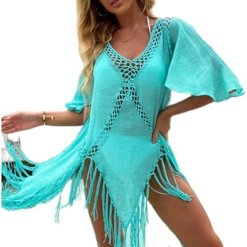 Free Shipping Hot Sale New Style Hand hook stitching sunscreen Dresses Womens Sexy Tassels Summer overall Beach swimsuit